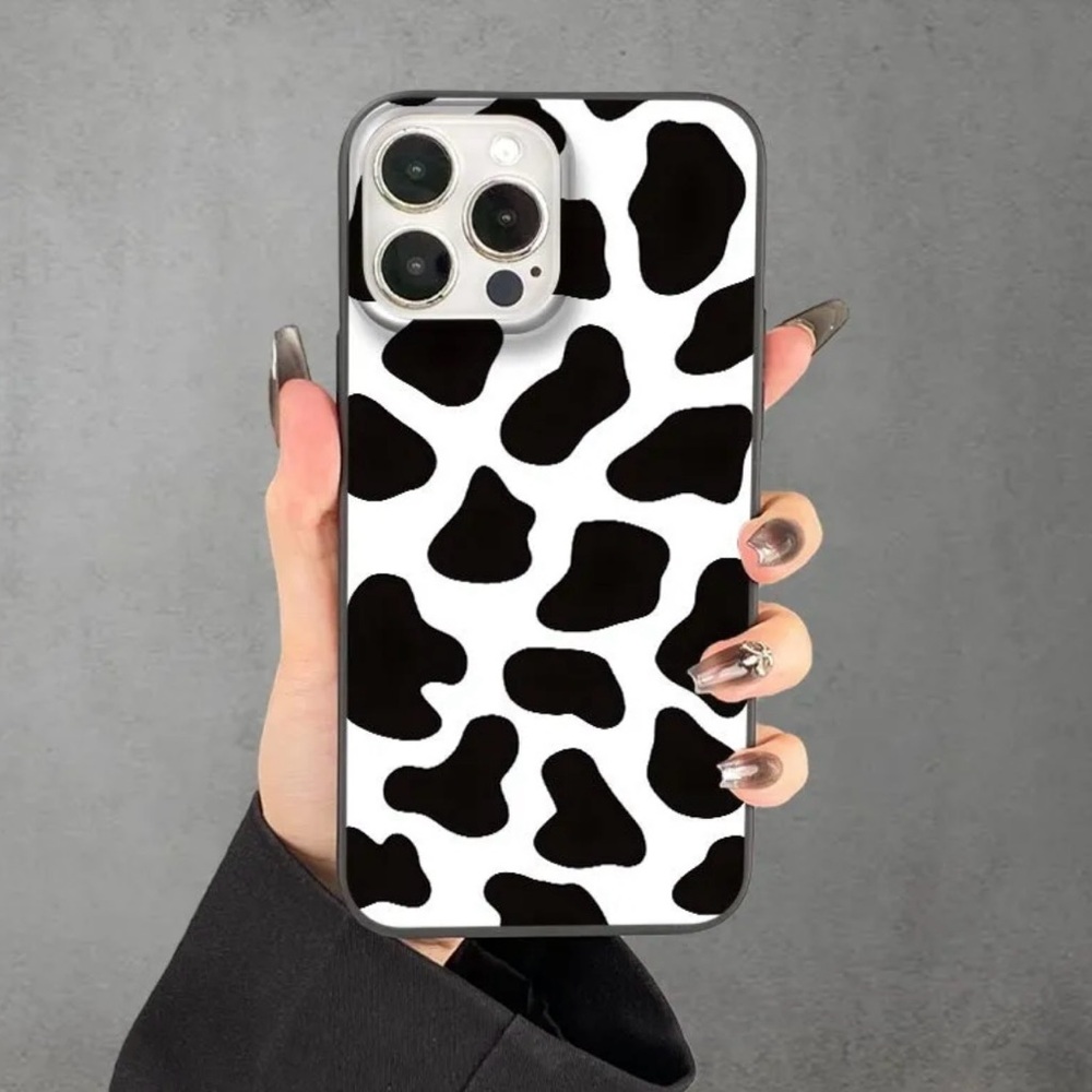 iPhone 14 Pro Phone Case Cow Print TPU Black Case